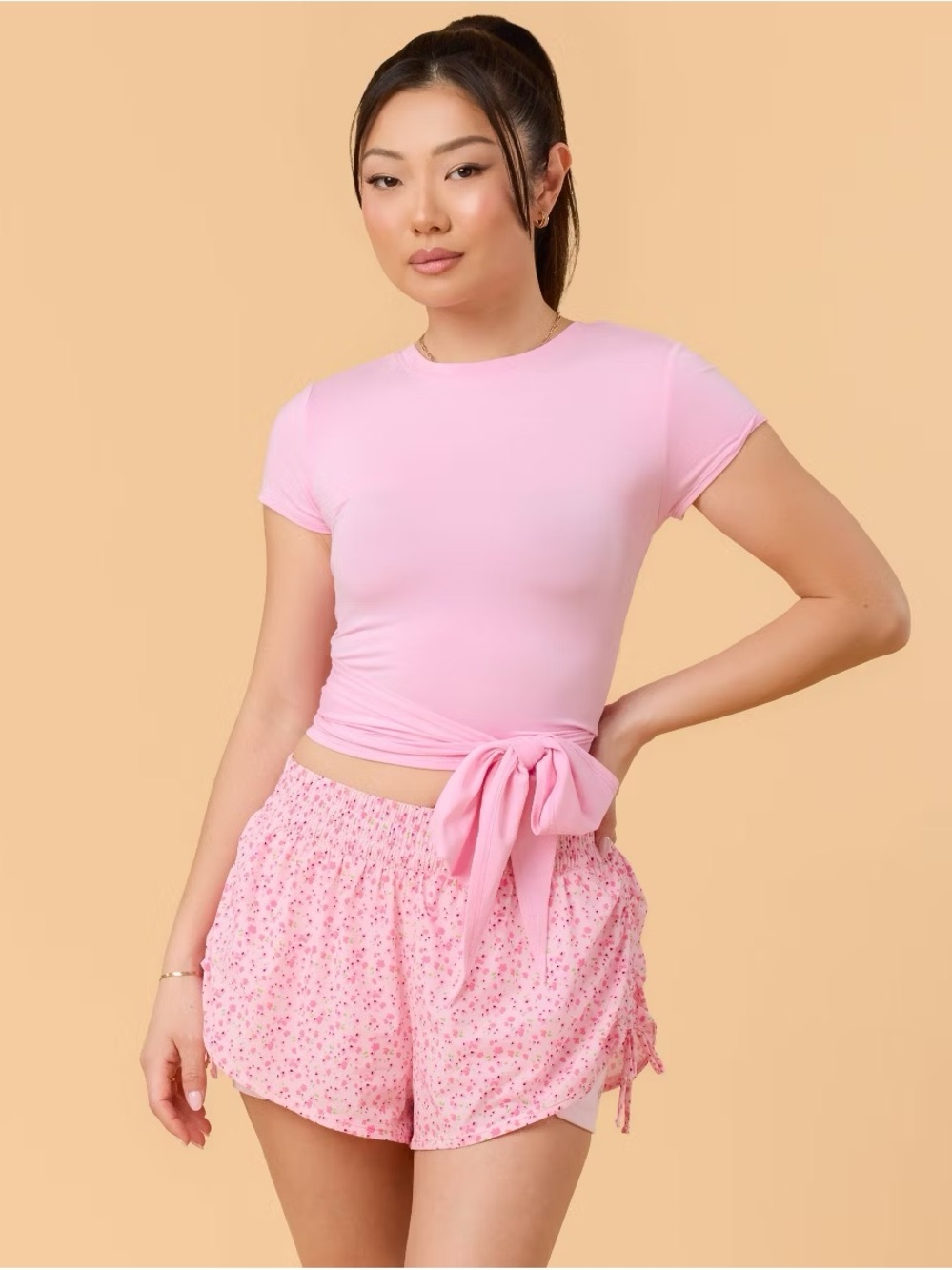 Blogilates Women's Tiny Bows Shorts - Pink Floral Print, Sz S, NWT